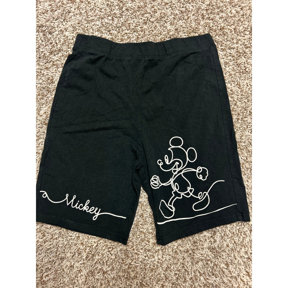Disney Mickey Mouse Black Biker Shorts White Line Art Graphic Women Large